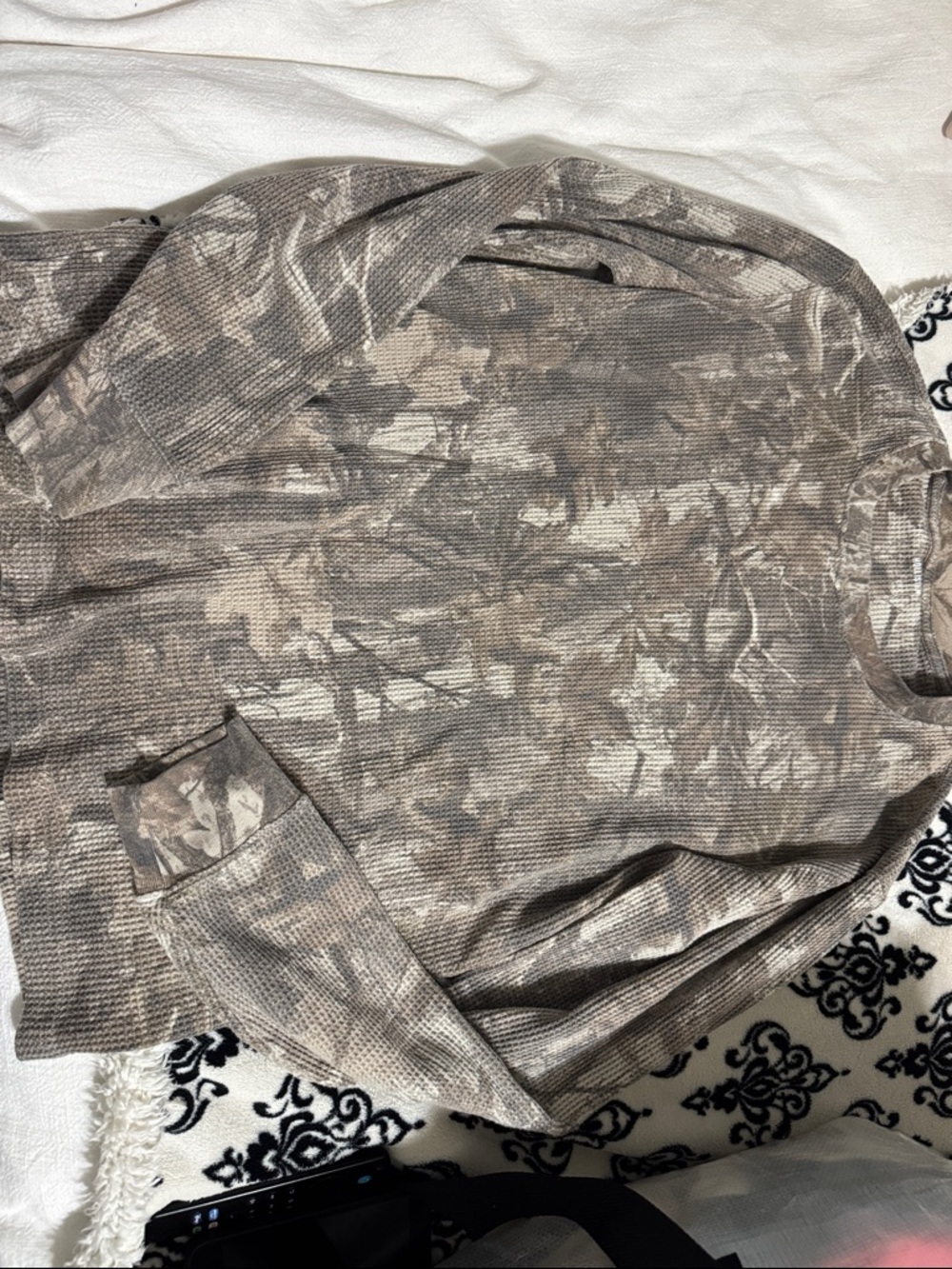 Hollister Long Sleeve Waffle Knit Tee in Taupe Camo